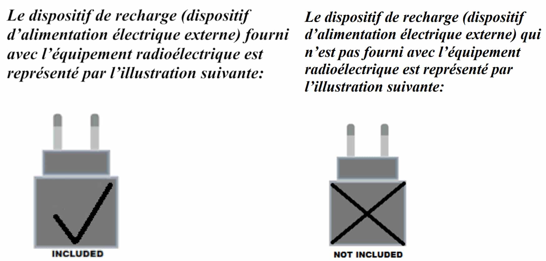 pictogramme chargeur universel fourni