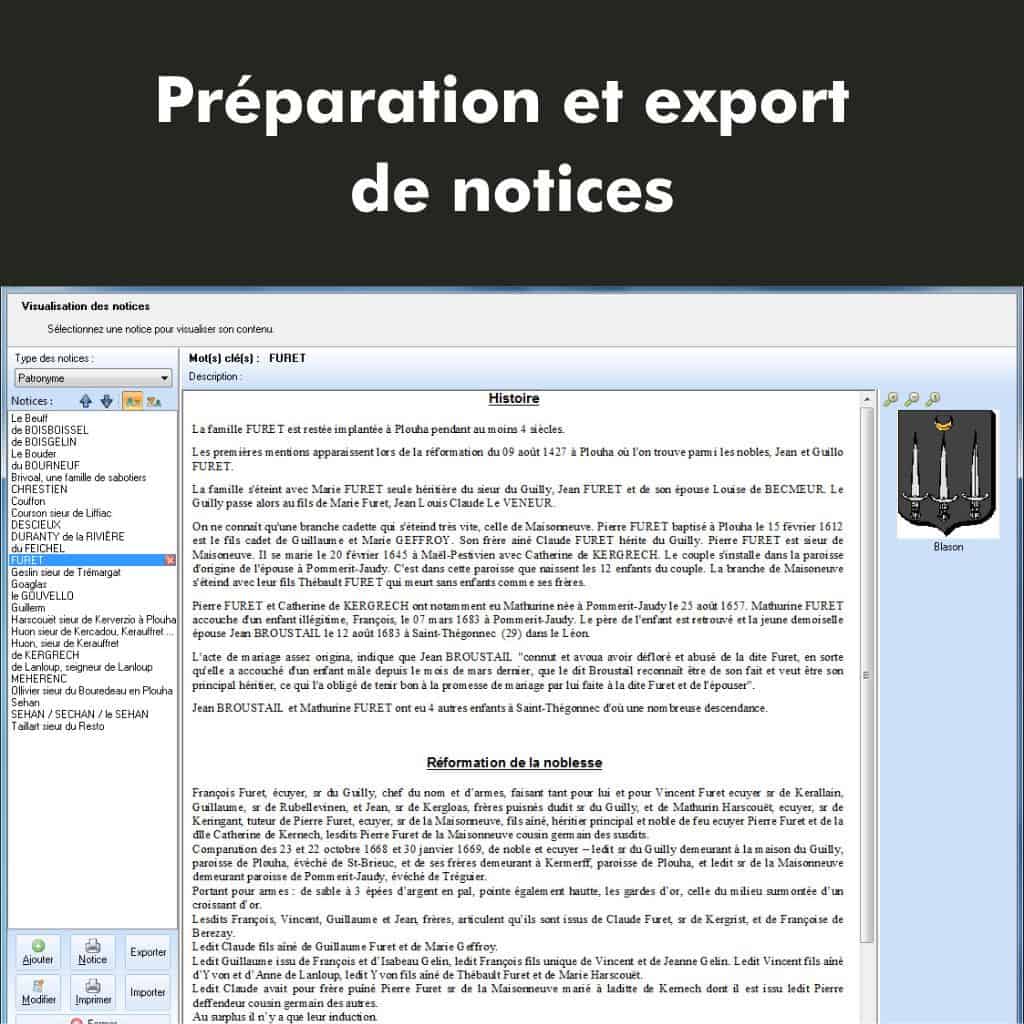 Héraldique : Préparation et export de notices