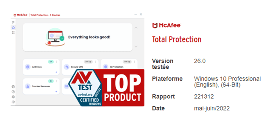 Les résultats de McAfee sur AV Test