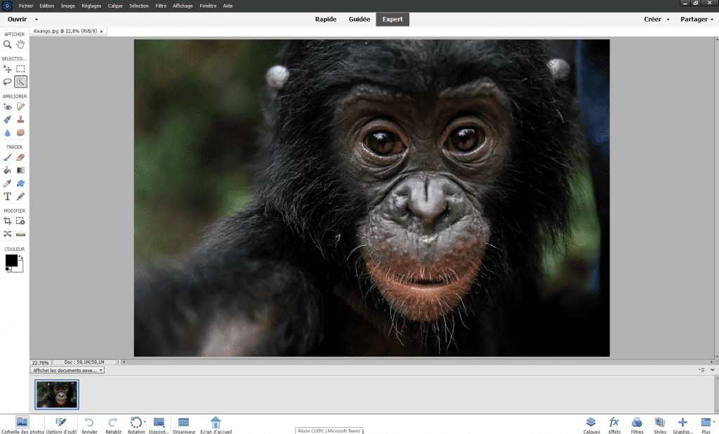 L'interface classique d'Adobe Photoshop Elements 2023