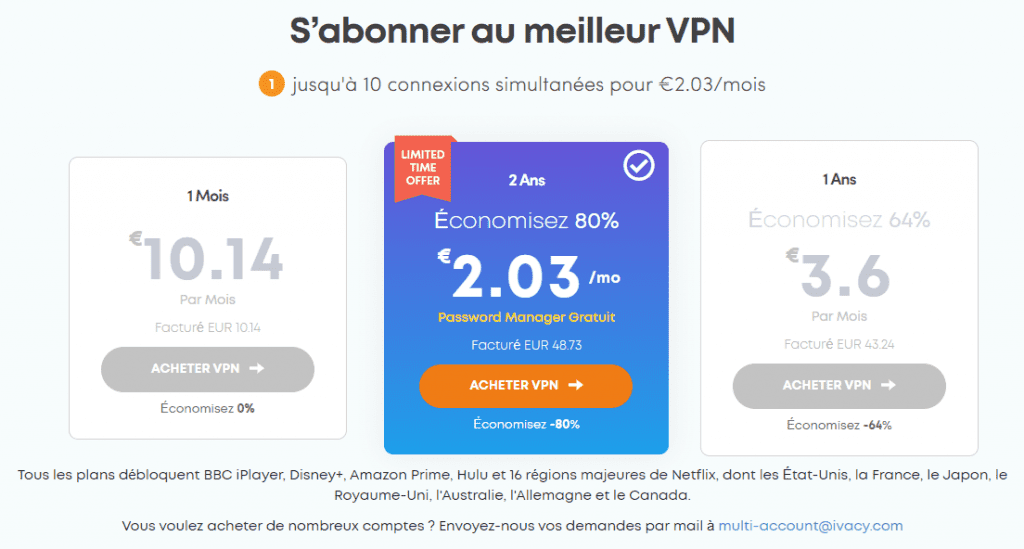 Offres mensuelles ou 1 ou 2 ans