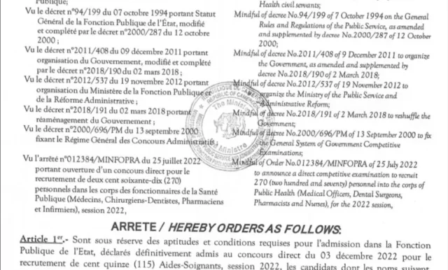 Résultats Définitifs du Concours Direct du 3 Décembre 2022 pour le Recrutement de Certains Personnels dans le Corps de la Santé Publique Session 2022 
