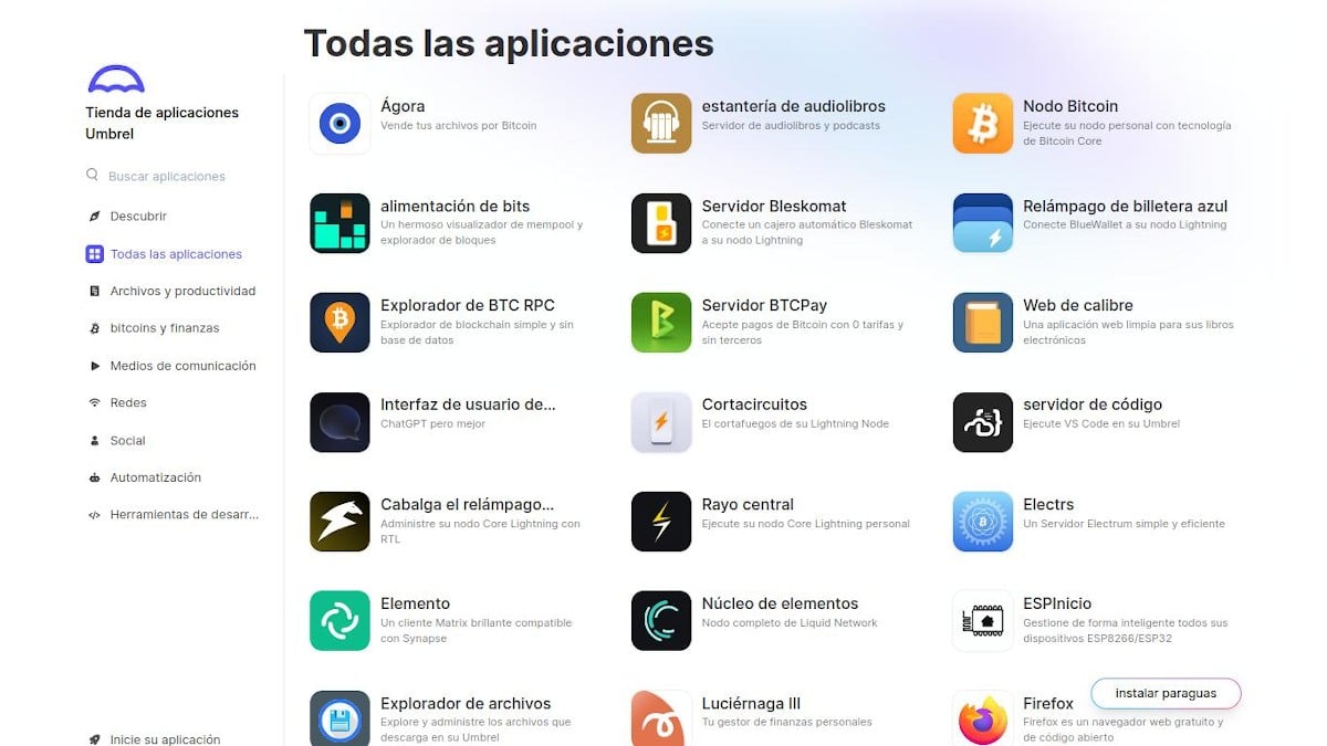 Captures d'écran : App Store Umbrel 1