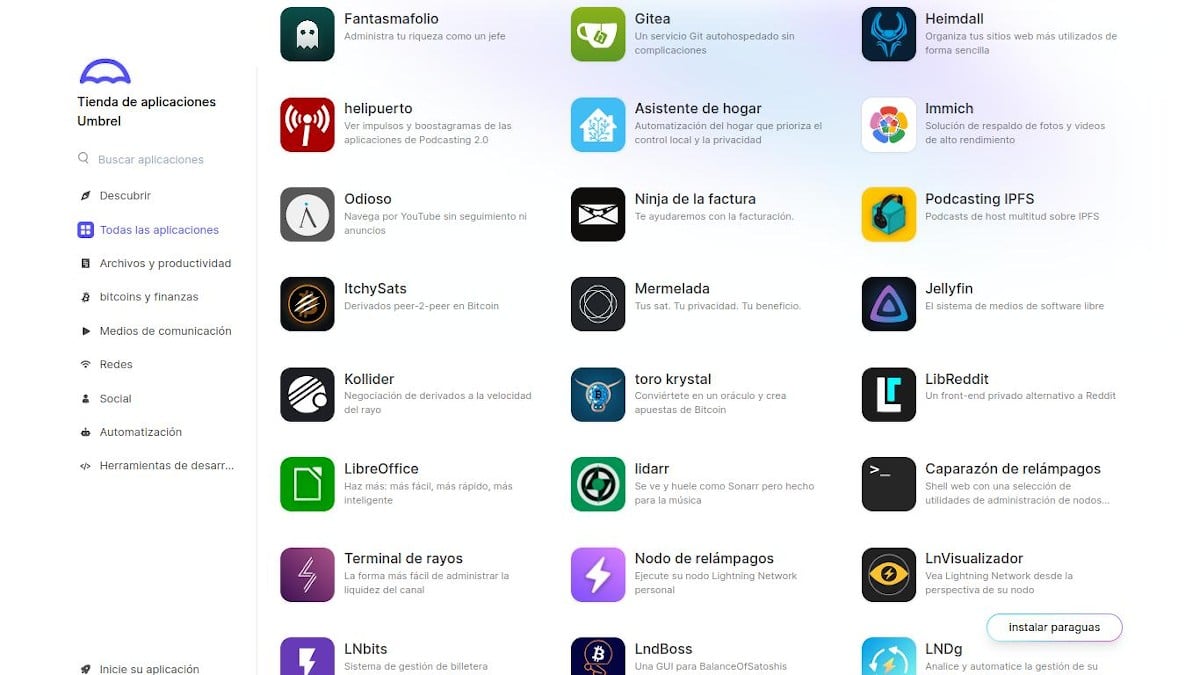 Captures d'écran : App Store Umbrel 2