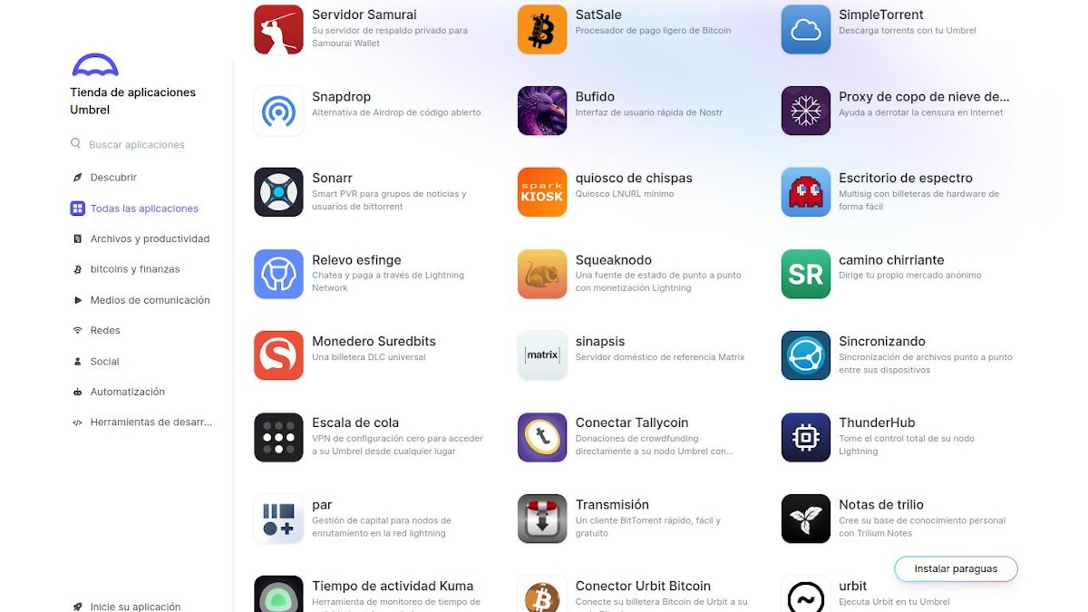 Captures d'écran : App Store Umbrel 4