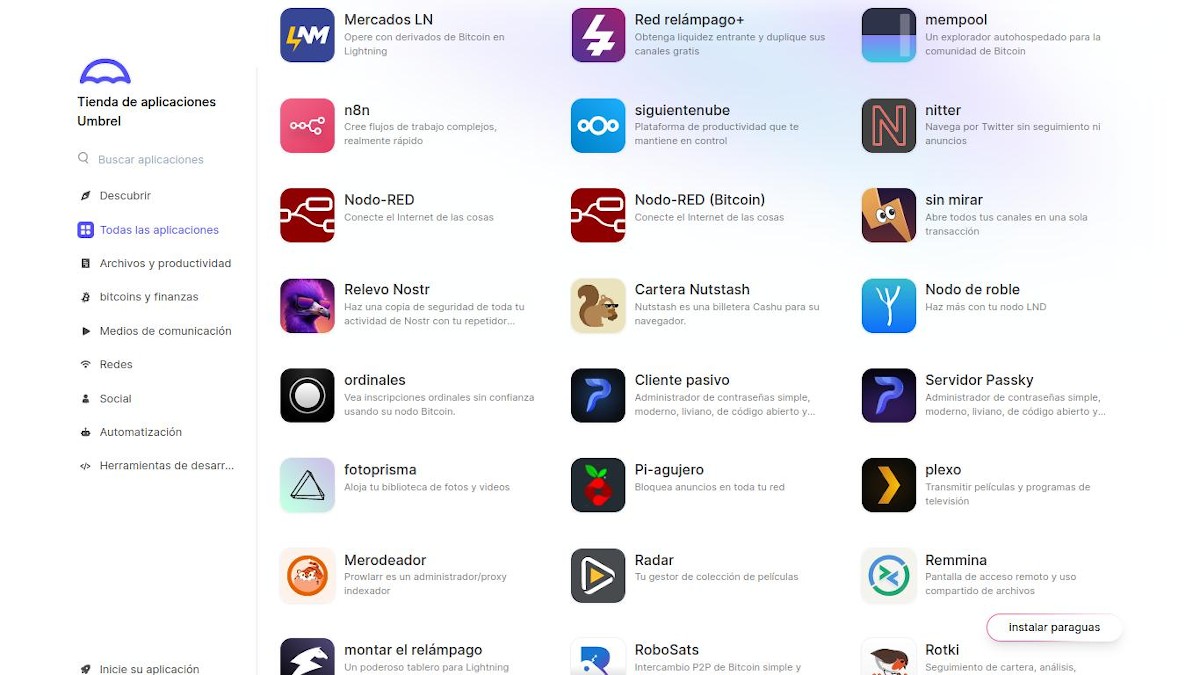 Captures d'écran : App Store Umbrel 3