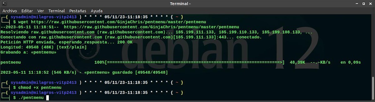 Téléchargement, autorisations et exécution de Pentmenu