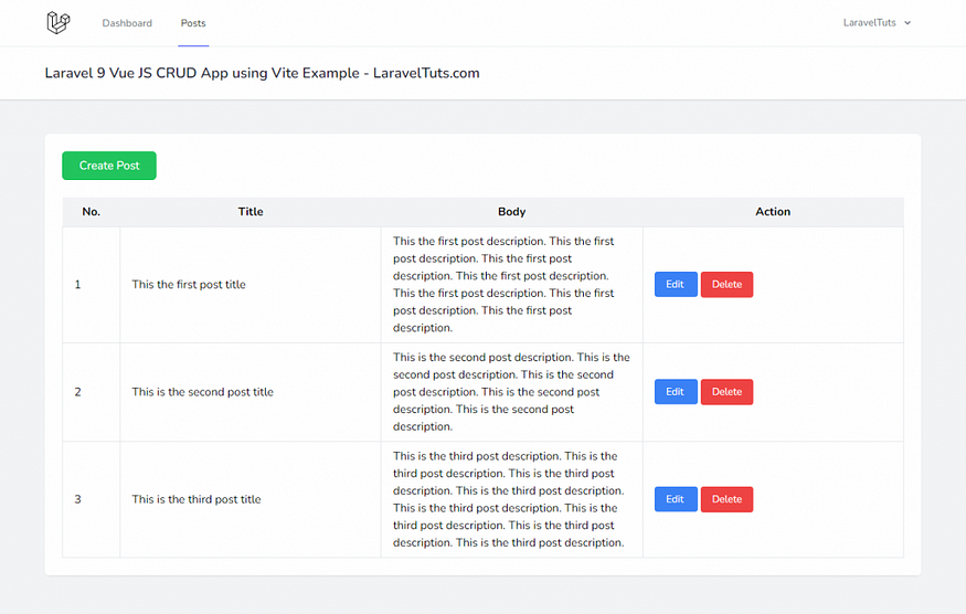 Application Laravel 9 Vue JS CRUD utilisant l'exemple de Vite