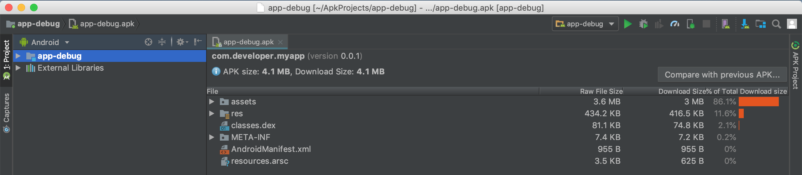 Zone du bouton d'exécution d'Android Studio